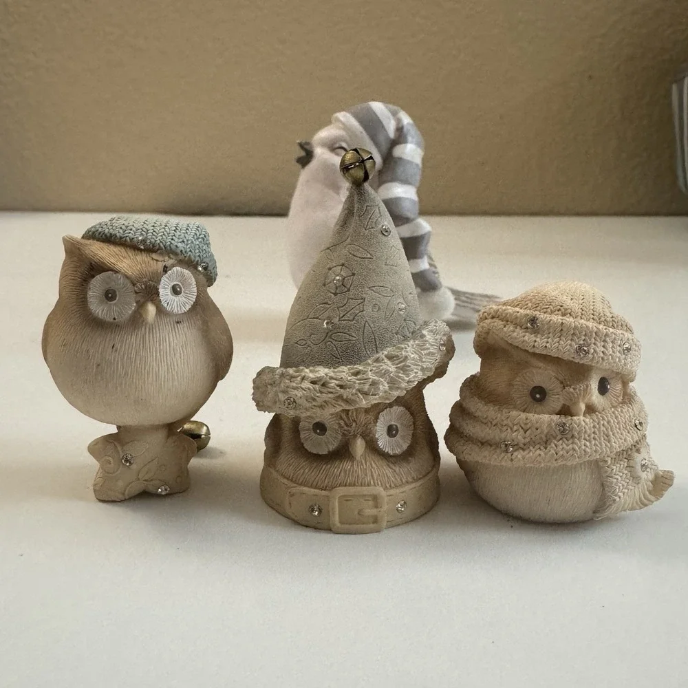 Bird Figurine Ceramic Lot of 4 Outdoor Indoor Home & Garden Decor 1 Bird, 3 Owls